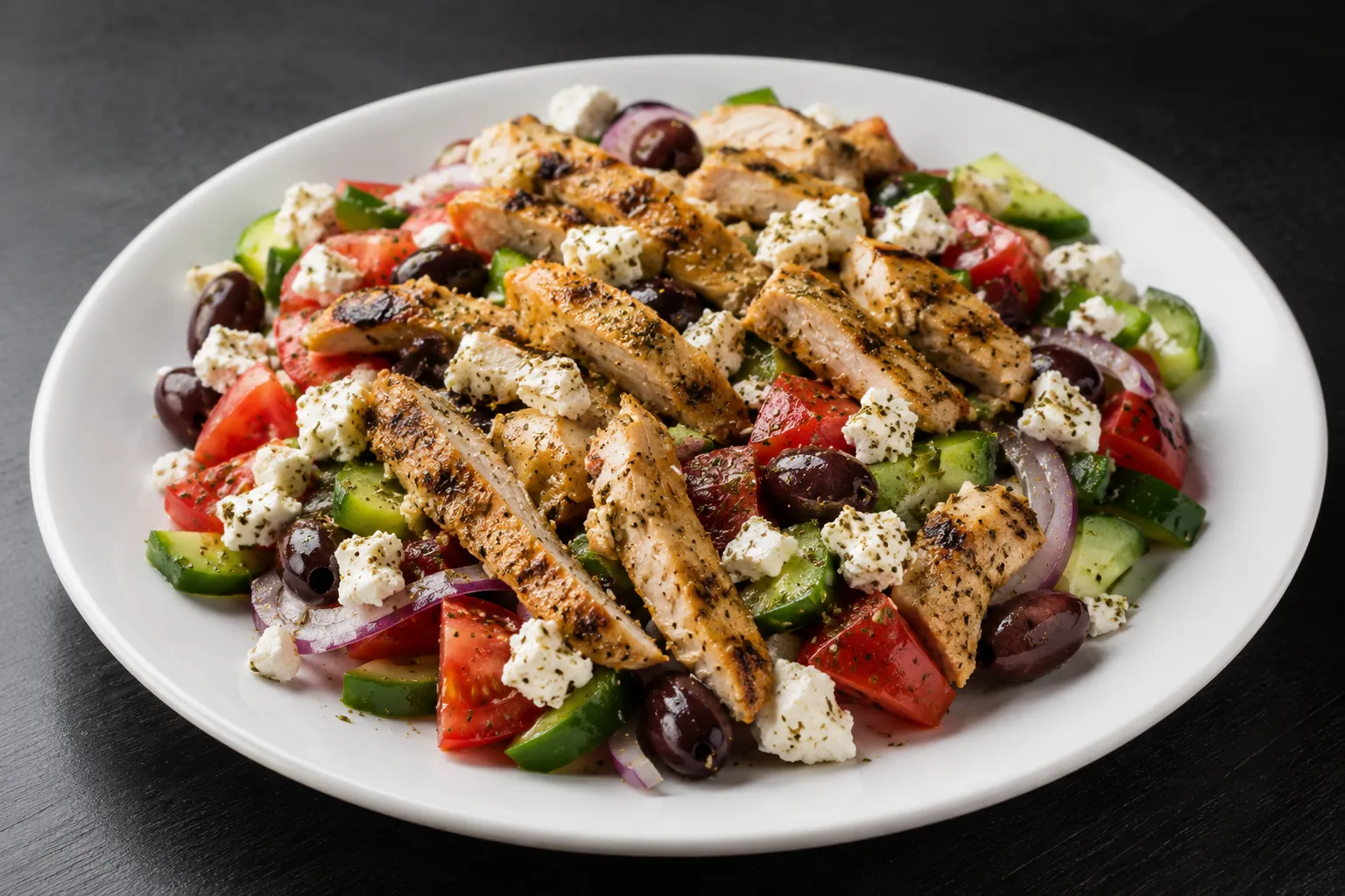 Grilled chicken salad bowl with fresh vegetables and dressing at DJ Donair & Poutine in Ellerslie, Edmonton