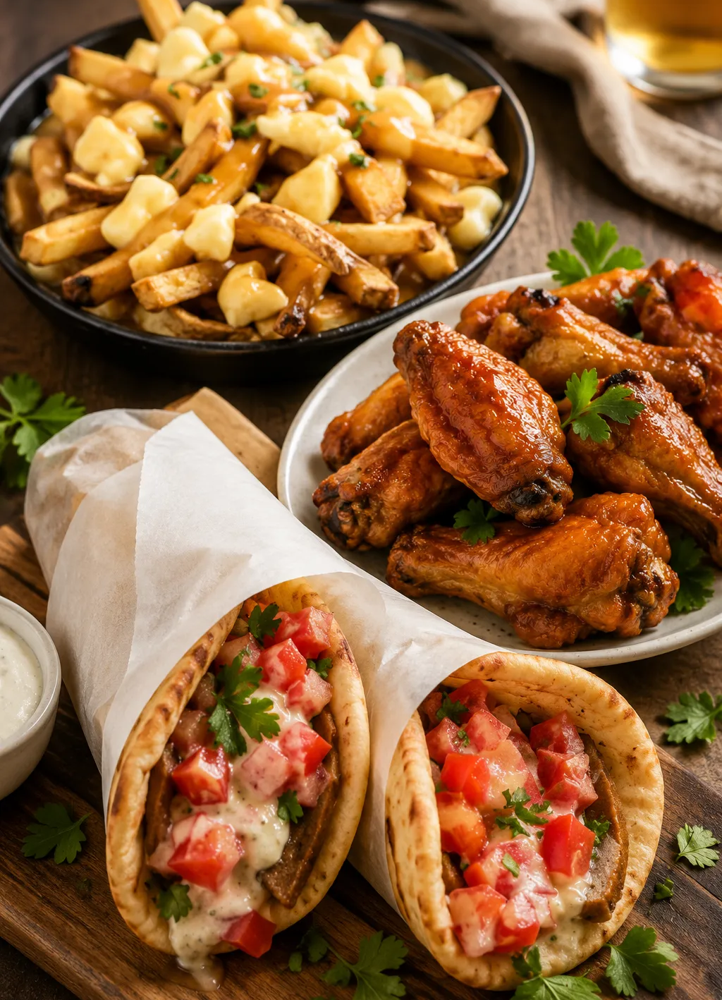 Halal donair and poutine meals with fries and dips ready to serve at DJ Donair & Poutine in Ellerslie, Edmonton